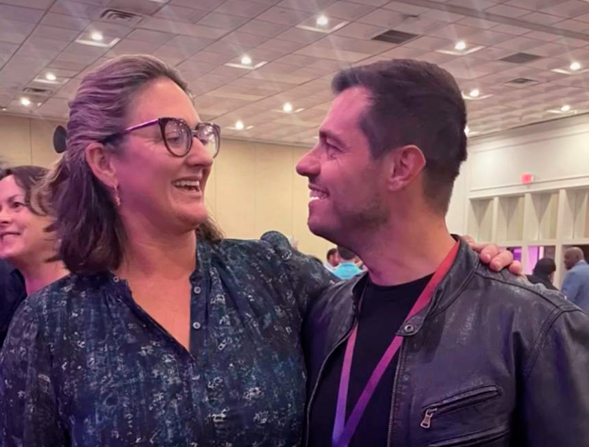 Davide Spadoni with Mary Pierce at a tennis conference